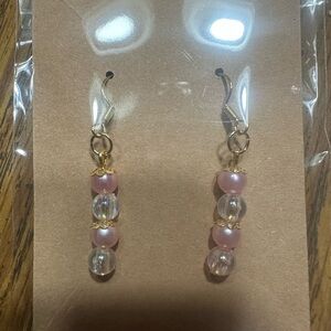 Pink Pearl & Clear Bead Drop Earrings